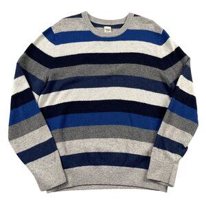 GAP Sweater Mens Large Navy Blue Grey White 50% Merino Wool Pullover